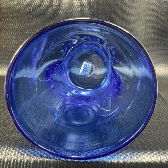 Hudson Grace Henri Tumbler Glasses Controlled Bubbles Pinched Dark Blue Set 2 - Picture 7 of 15